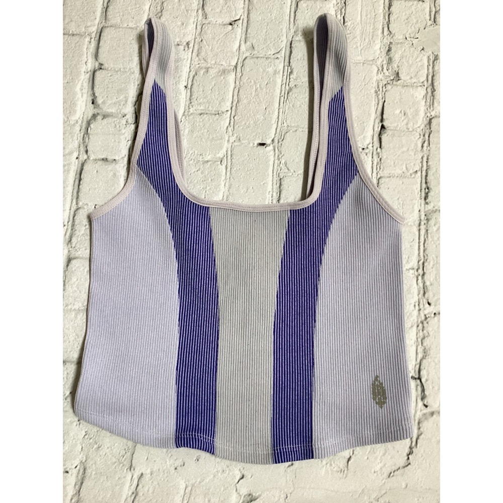 FP Movement Free People Wave Tank Top White Combo Ribbed Striped Crop M/L NEW